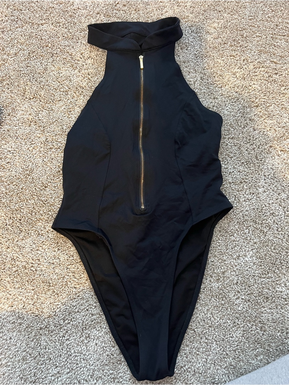 Yandy Black High-Neck Zip Front One-Piece Swimsuit